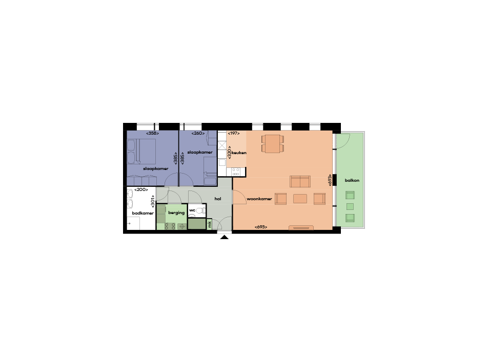 2-habitació apartament de 100 m²