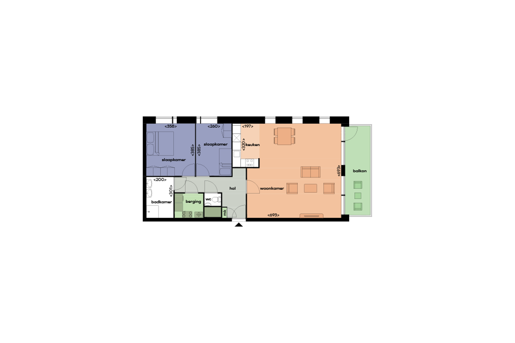 2-habitació apartament de 100 m²